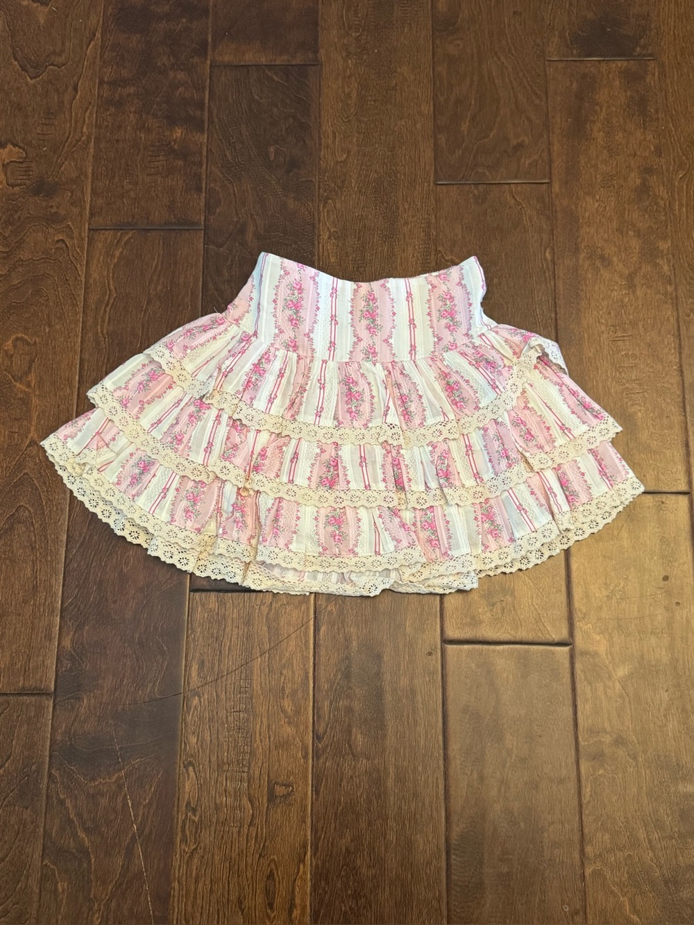 Katie J NYC Pink & Cream Floral Tiered Lace Skirt NWT from Dillards